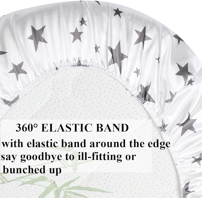 Bassinet Sheet Set 2 Pack Satin Ultra Soft Silk Fit for Rectangle, Hourglass, Oval Bassinet Mattress Protect for Baby Hair and Skin Cradle or Bassinet Sheets, Arrows & Stars