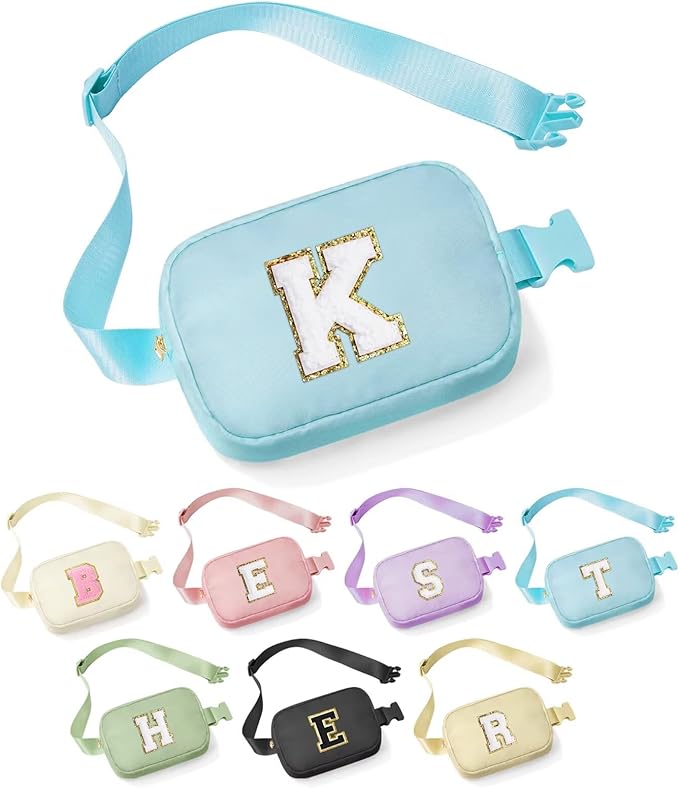 YOOLIFE Crossbody Bag - Initial Belt Bag for Women Fanny Pack Crossbody Bag for Women Blue Letter Cross Body Bag for Women Everywhere Belt Bag Monogrammed Crossbody Bag K