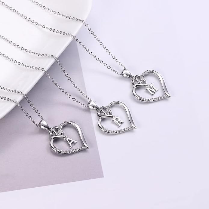 STORUP Heart Initial Necklaces for Women Girls, 14K Gold Plated Cubic Zirconia Heart Initial A-Z Pendant Necklace Dainty Heart Necklaces for Women Teen Girl Jewelry Birthday Gifts