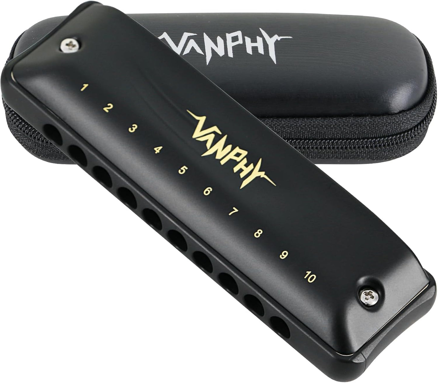 Harmonica VANPHY C Harmonica 10 Holes 20 Tones Blues Diatonic Mouth Organ for Kids Beginners Students Adults & Professionals with Case（Black）