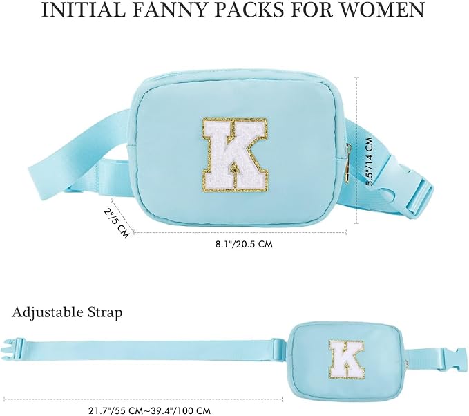 YOOLIFE Initial Belt Bag - Crossbody Bags Women - Fanny Packs for Women Cross Body Bag Blue Small Waist Packs Travel Everywhere Belt Bag Monogram Crossbody Bag M