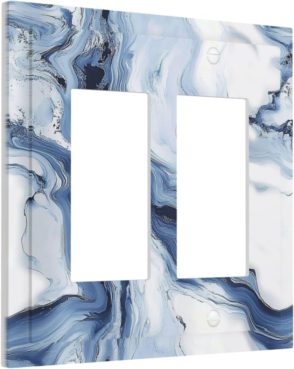 Decorative Outlet Covers White Marble Navy Blue Line Fluid 2 Gang Double Gfci Rocker Electrical Wall Panels Light Switch Cover Plate For Bathroom Kitchen Decor