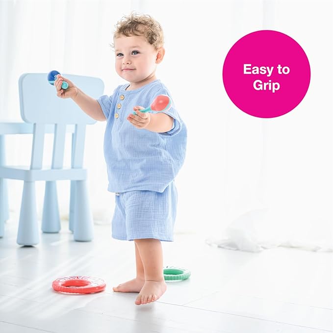 Edushape Maracas for Baby Set of 2 - Vibrant Primary Colors - Toddler and Kids Maracas - Musical Instrument for Babies Baby Shaker Toy - Soothing Sound Time for Sensory Development