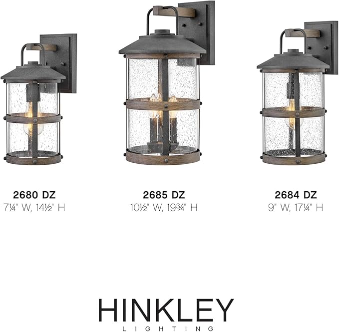 Hinkley Lakehouse Medium Wall Mount Lantern - Estate Series, 1-Light, Coastal, Aluminum, Clear Seedy Glass - Aged Zinc with Driftwood Gray Accents