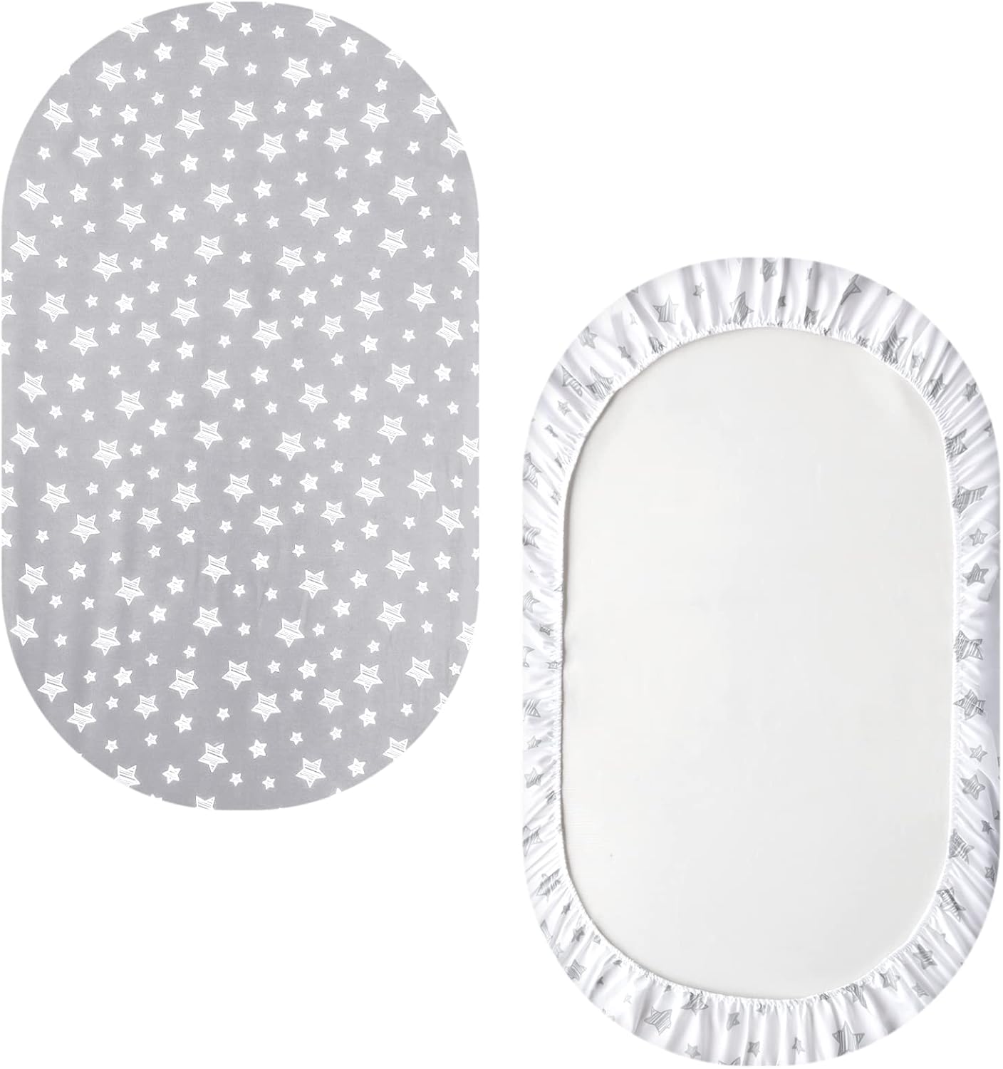 Bassinet Sheets Set 4 Pack for Baby Boy or Girl, Universal Fit for Oval, Hourglass and Rectangular Mattress, Grey