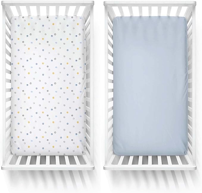 Featherhead™ 2-Pack Fitted Crib Sheets - 100% Cotton - 52" x 28" x 9" for Standard Crib and Toddler Mattress (Jersey Boys Polka)