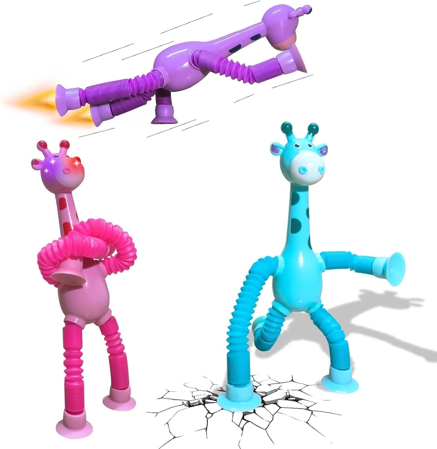 Pop Tubes Sensory Toys Pack, ADHD Fidget Toys for Classroom Treasure Box Prizes, Birthday, Easter Basket Stuffers Kids Toy (4pcs Giraffe)