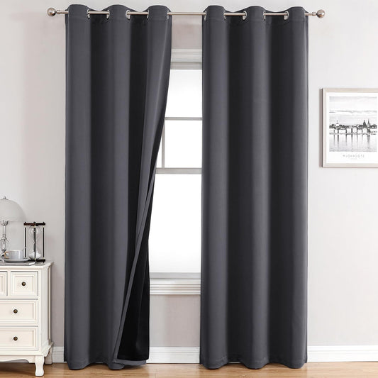 ChrisDowa 100% Blackout Curtains 78 inch Long for Bedroom with Black Liner, 2 Thick Layers Total Blackout Thermal Insulated Grommet Window Curtains 2 Panels Set (Dark Grey, 42 x 78 Inch)