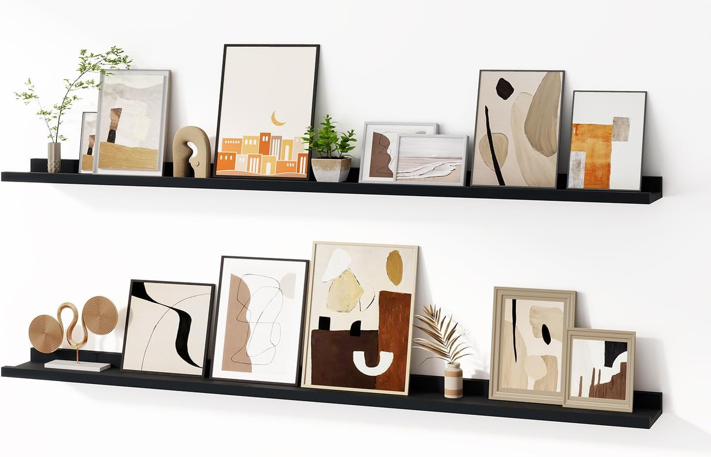 Floating Picture Ledge Shelves for Wall Set of 2, 55 Inches Picture Shelf with Ledge, Nursery Book Shelf for Toys Storage Kids Bookshelf Wall Mounted Living Room Bedroom Decor Frames, Black