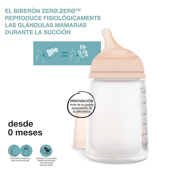 Suavinex Zero Zero Starter Set Small Anti Colic Baby Bottle, No 1 Spanish Baby Bottle Brand, Minimizes Bottle Rejection & Nipple Confusion, Medium Flow, 9 oz, Fair