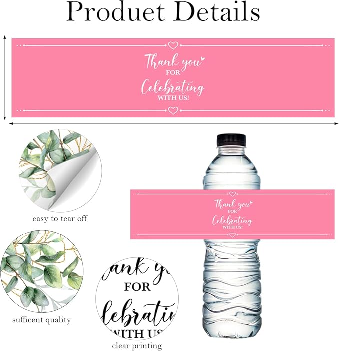 100PCS Wedding Water Bottle Labels Waterproof Greenery Floral Wraps Sticker for Water Bottle Baby Shower Bottle Label for Bridal Shower Party Thanks A17