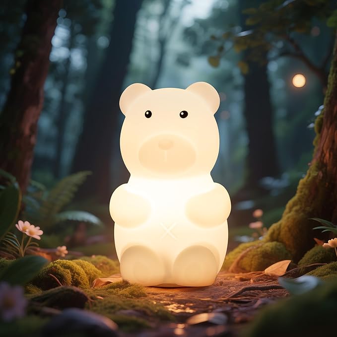 Night Light for Kids, Rechargeable Dimmable Silicone LED Nightlight with 7 Colors, Baby Nursery Night Lamp, Touch Squishy Lamp, Cute Gifts for Girls, Boys, Toddler Room Decor, Bear