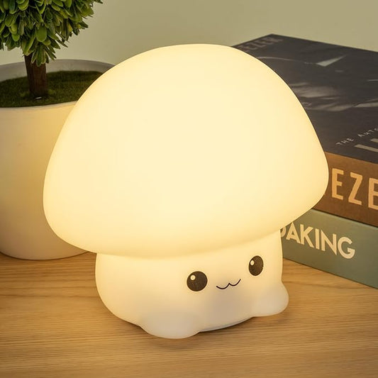 LED Squishy Animal Night Light - 2 Level Dimmable Nursery Lamp for Kids, Rechargeable Touch Lamp, Cute Dorm Decor - Perfect Baby Boys Girls Gift (Cartoon Mushroom)