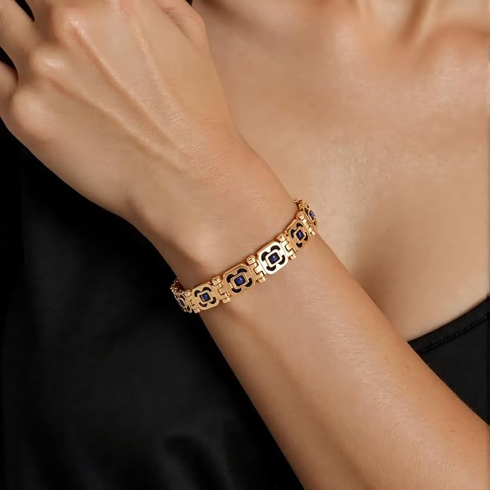 DIY Assembled Link Bracelet with Blue Gemstones - Elegant Statement Jewelry for Adult, Polished Link, Puzzle, Ceramic Style，Perfect for Gifting & Everyday Wear