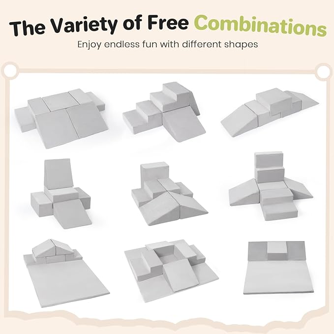 6-Piece Foam Climbing Blocks for Toddlers, Climb and Crawl Soft Foam Play Set with 47x47 Inch Baby Play Mat for Floor, Machine Washable Cover, Soft Climbing Toys for Toddlers 1-3 (Gray)