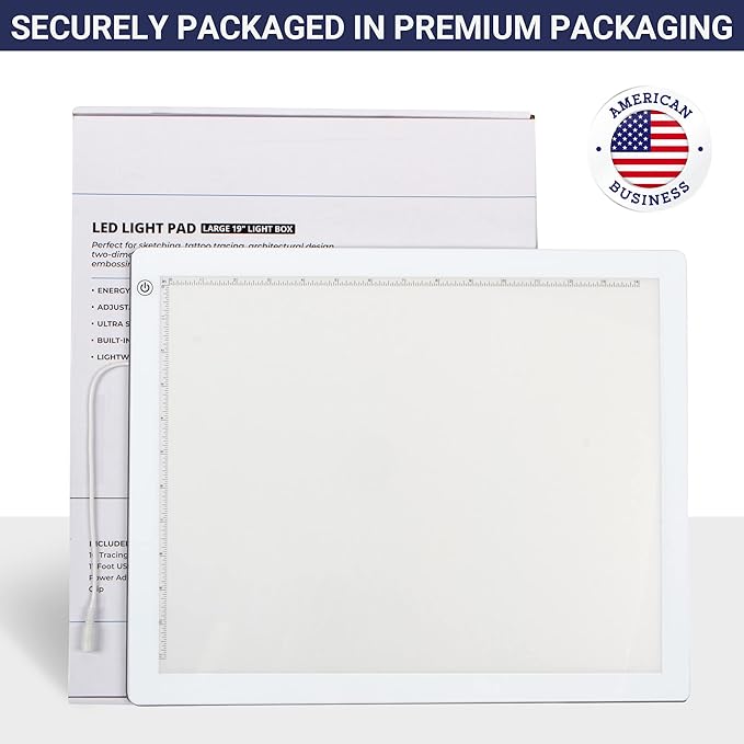 LED Tracing Light Box, 19" Ultra-Thin Light Pad with Adjustable Brightness, Includes USB Cable, Adapter, Paper, and Clip. Portable Drawing Board for Sketching, Cricut Projects, and More
