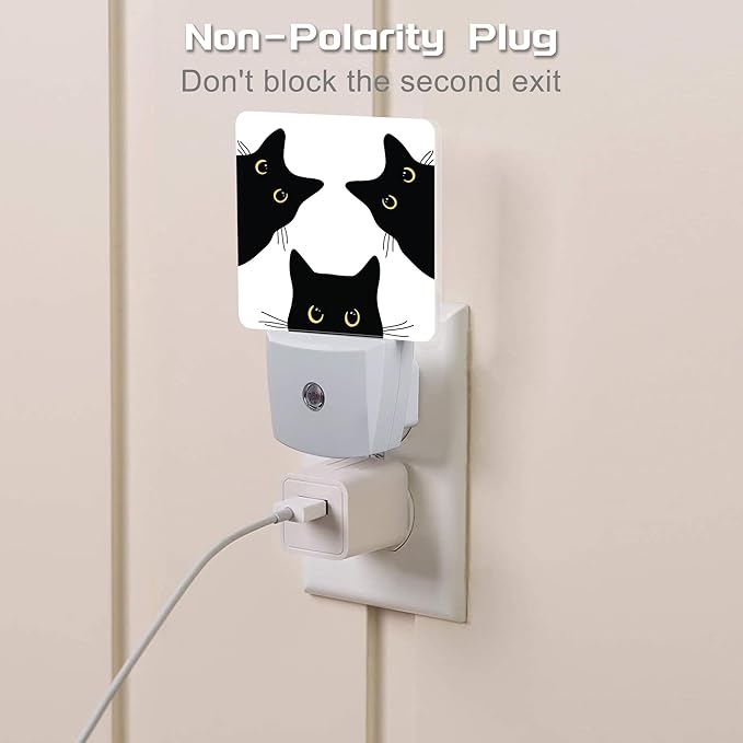 Funny Black Cats Night Light, Cute Kittens Dusk to Dawn Night Light Plug in,0.5w Energy Saving Sleep Friendly NightLight for Kids Boys Girls Home Bedroom Living Room Decor