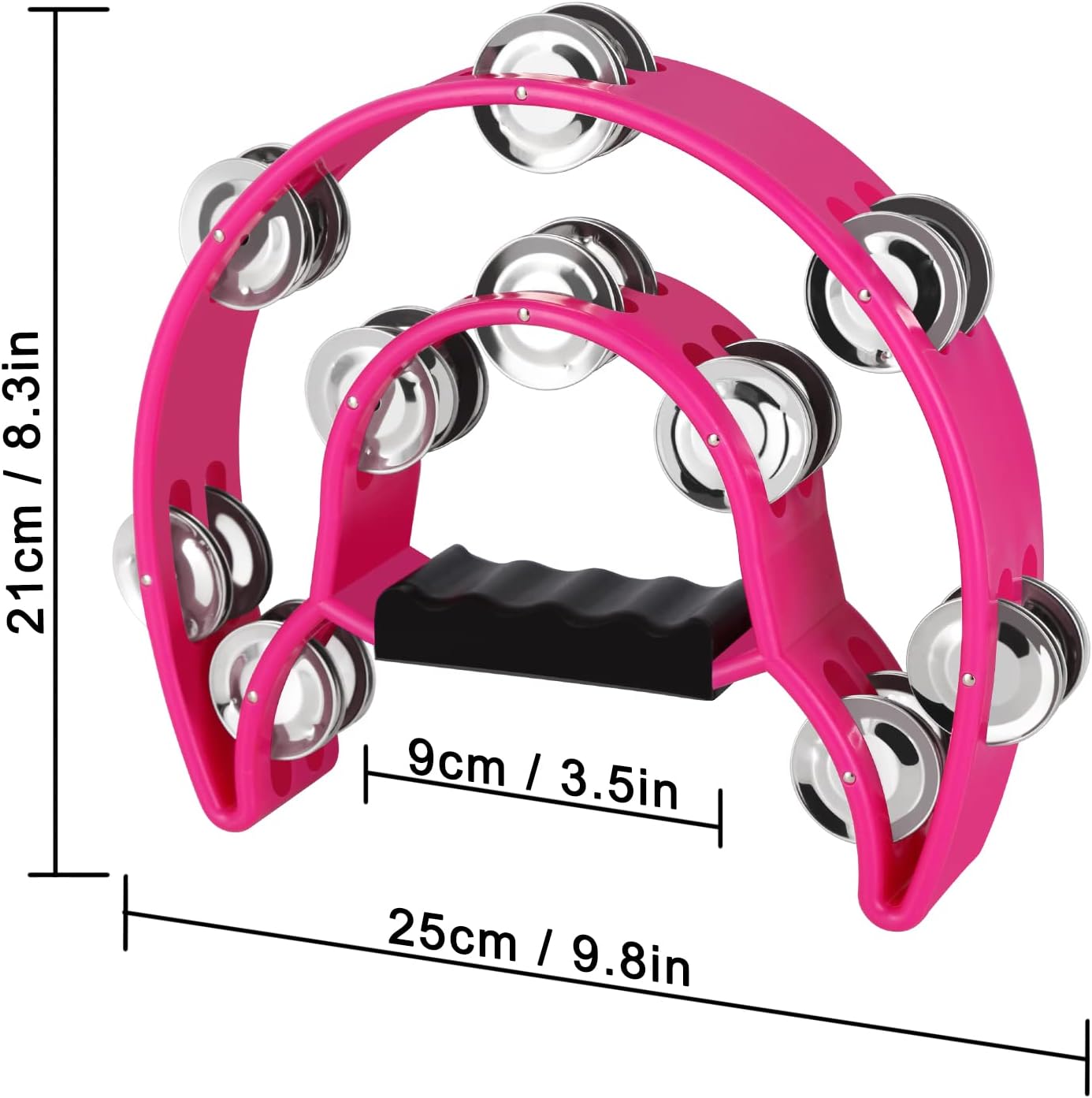 EastRock Double Row Tambourine,Metal Jingles Hand Held Percussion-Half Moon Tambourine for Adults, KTV, Party Pink