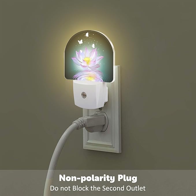 Lotus and Glowing Butterflies Night Light Plug into Wall, Pink Lotus Flowers Dusk to Dawn Night Light Plug in,0.5w Energy Saving Sleep Friendly NightLight for Kids Boys Girls Home Decor