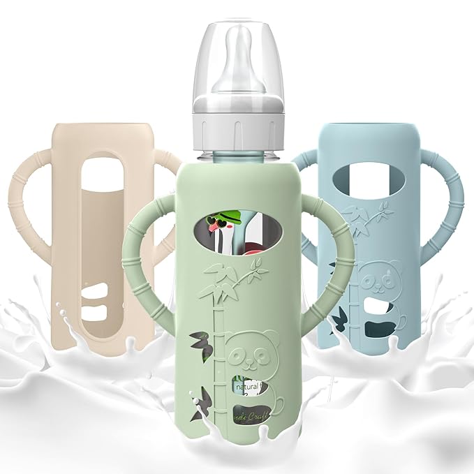 3 PCS Dr Brown Glass Bottles Silicone Sleeves, Compatible with Dr Browns Glass Bottles 8 oz, Anti-Drop Dr Brown Baby Bottles Sleeves with Handles, Heat-Insulating and Easy to Clean