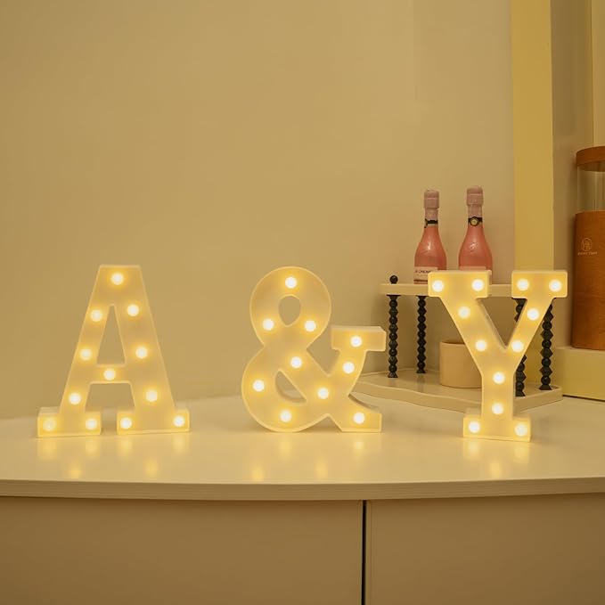 Foaky Rechargeable LED Letter Lights Sign Marquee Light Up Letters Sign for Night Light Wedding/Birthday Party Christmas Lamp Home Bar Decoration (A)