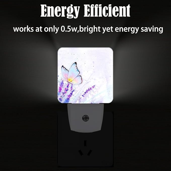 Lavender Butterfly Night Light,Plug-in Nightlights Auto Sensor Night Lamp Dusk-to-Dawn Lamp Home Decor for Nursery Children Girls Boys