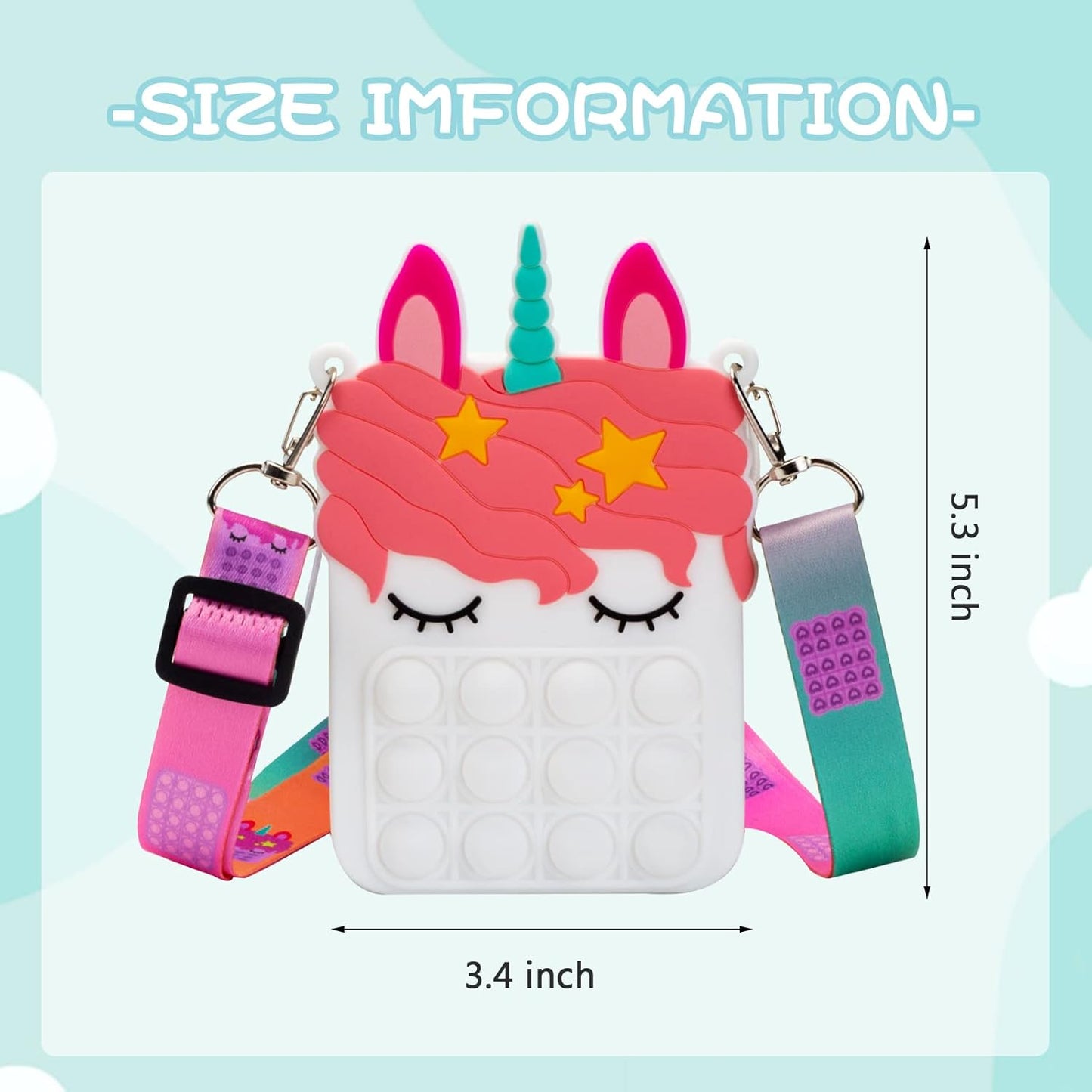 White Pop Purse for Girls Kids, Pop Fidget Toy Purse Bags, Fidget Purse, Girls Unicorn Purse Sensory Silicone Pop Fidget Backpack Toy Girls Handbag Shoulder Bag Party Xmas Favor Gift Unique