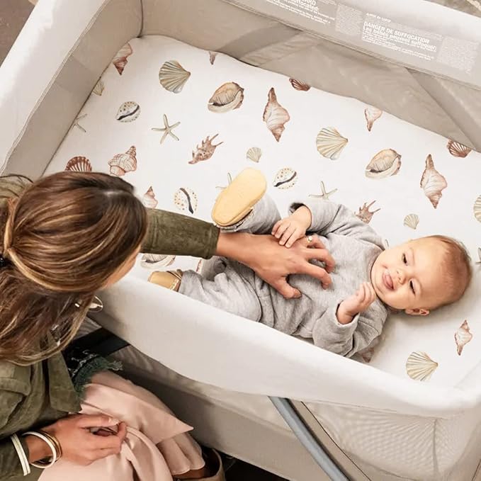 GRSSDER Stretchy Super Soft Jersey Knit Fitted Pack n Play Sheets Set 2 Pack,Portable/Mini Crib Sheets Snug and Safe,Beautiful Marine Organism for Boys and Girls