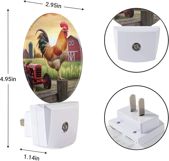EKOBLA Rooster Night Lights Plug into Wall Rustic Cock Standing on The Fence Farm Animal Led Night Light for Boys Girls Room, Dusk to Dawn Sensor Nightlight for Stairway Hallway Kitchen