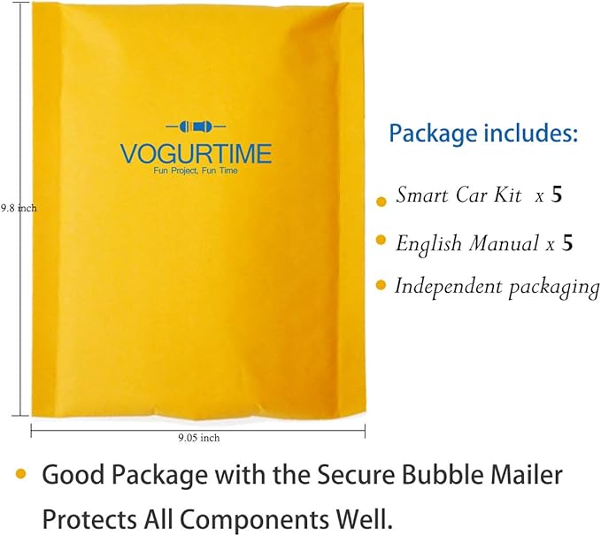 5 Pack D2-5 Smart Car Kit Soldering Project Line Following Robot for Fun Educational Electronic Learning Practicing with English Manual by VOGURTIME