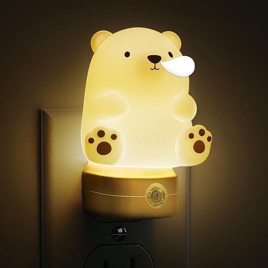 L LOHAS LED Night Light for Kids, 3D Cute Bear Night Light Plug in, Dusk to Dawn Nursery Night Lights, RGB+Soft White 3000K, 3 Lighting Modes, Christmas Birthday Gifts, Room Decor, Children