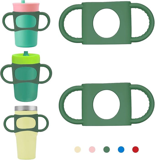 NiHome Tumbler Grip Compatible with 14oz Stanley Quencher, Fit for 12 15oz Zak Owala kids Cups Accessories Handle, Silicone Dual-Handle Tumbler Handles for Home Travel Outdoors Daily Use (2PCS,Green)