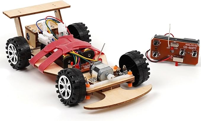Wooden Wireless Remote Control F1 Racing Car Science Kit to Build (Red), STEM Project for Kids aged8 9 10 11 12 13, Science Building Kit Gift for Boys and Girls