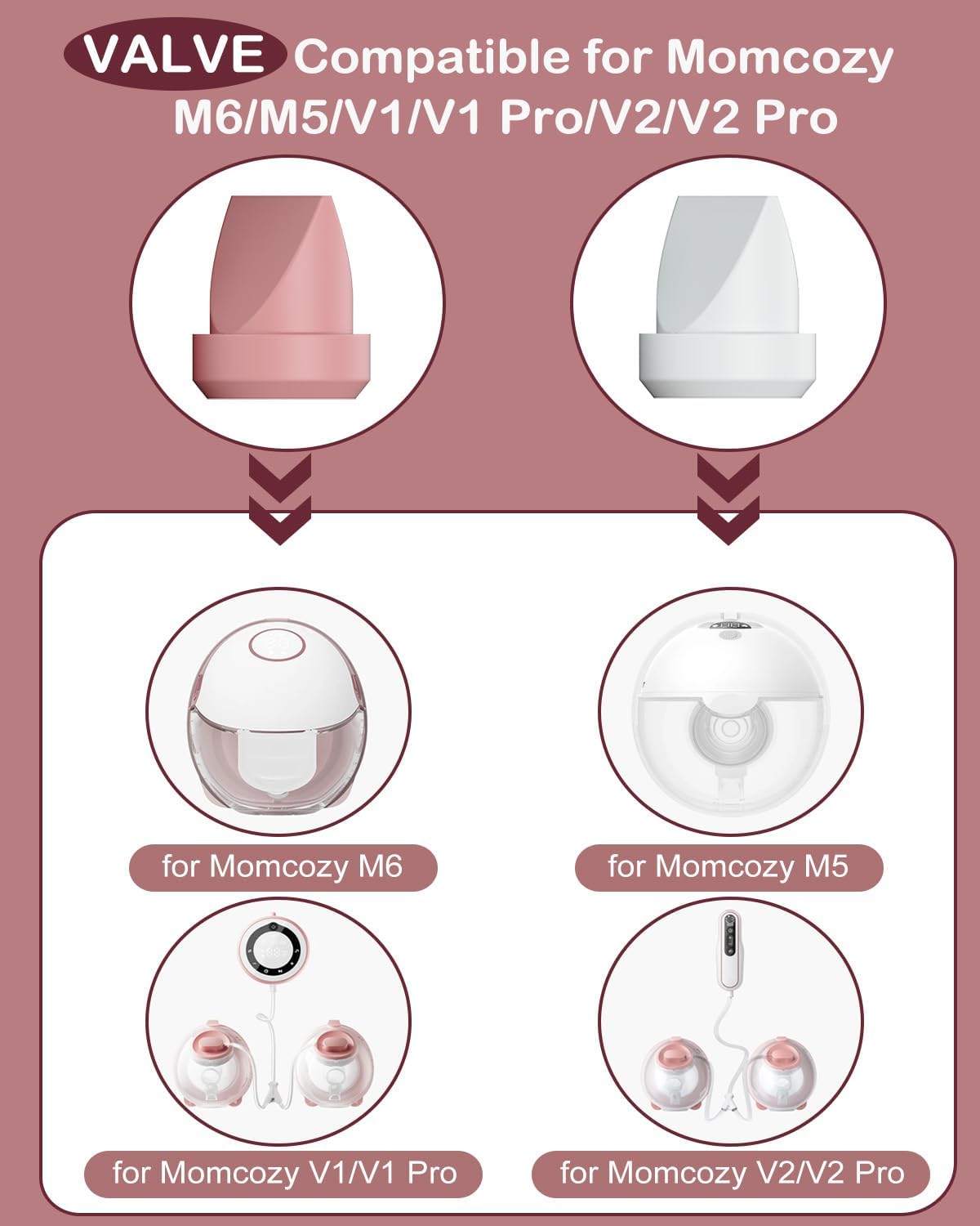 8PC Duckbill Valves for Momcozy M6/M5/V1/V1 Pro/V2/V2 Pro Breast Pump, Replace for Momcozy Pump Parts Valve,Breastfeeding Essentials, Not Original Parts, 8PC Red Valves