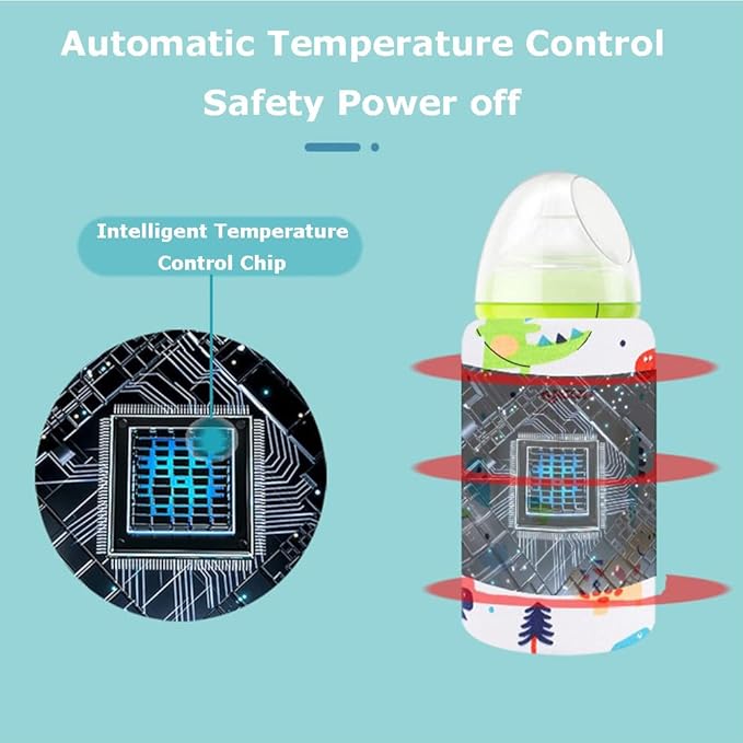 Portable Bottle Keep Warm, USB Travel Milk Heat Keeper, Baby Bottle Keep Warmer for Car Tavel, Storage Cover Insulation Thermostat(Dinosaur, 12)