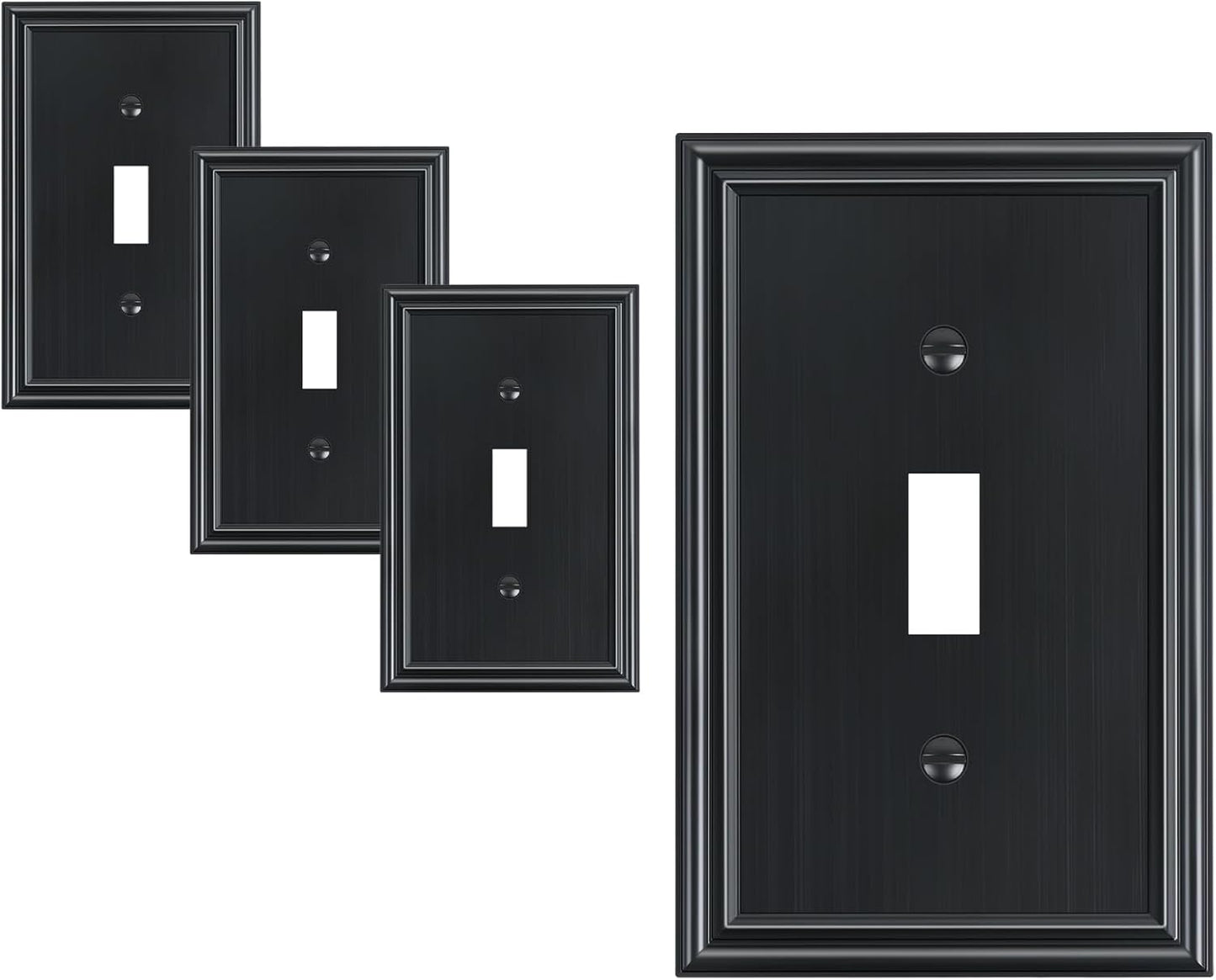 4-Pack Single Toggle Light Switch Cover Plate, Durable Solid Zinc Alloy Decorative Switch Plate Covers, Black 1 Gang Wall Plate, Corrosion Resistant