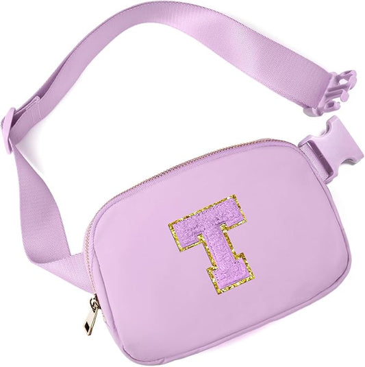 Gitus Gifts for 8 9 10 11 12 Year Old Girls Belt Bag Fanny Pack Crossbody Bags with Initial Letter Patch Cute Stuff Birthday Gifts for Teen Girls Women Personalized Trend Stuff (Lavender-T)