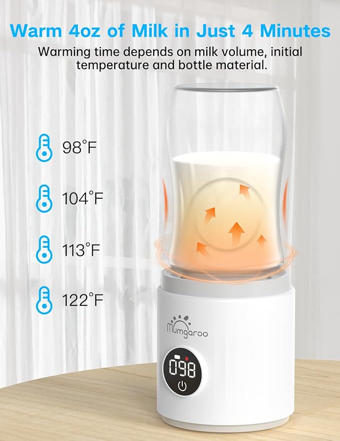 Bottle Warmer, Portable Bottle Warmer, Fast Heating Baby Bottle Warmer with 4 Adapters, Rechargeable Travel Bottle Warmer with Precise Temperature Control for Breastmilk Formula