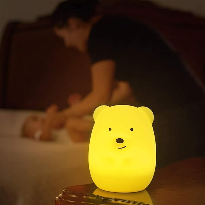 Night Light for Kids, Bedside Lamp for Children, Baby Nursery Lamp for Breastfeeding Safe, Break Resistant, Eye Caring, Adjustable Brightness & Color, Touch Control, Child Gift - Medium Bear