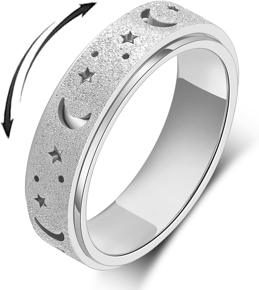 OreilleStar Anxiety Ring for Women Spinner Ring Stainless Steel Fidget Ring Fidget Toys Adults Spinner Rings Fidgit Ring Men Silver Size 6