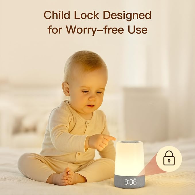 REACHER Sleep Trainer Alarm Clock for Kids, Night Light, White Noise Machine and OK to Wake Clock for Toddlers at Home or Travel, App-Free, Rechargeable