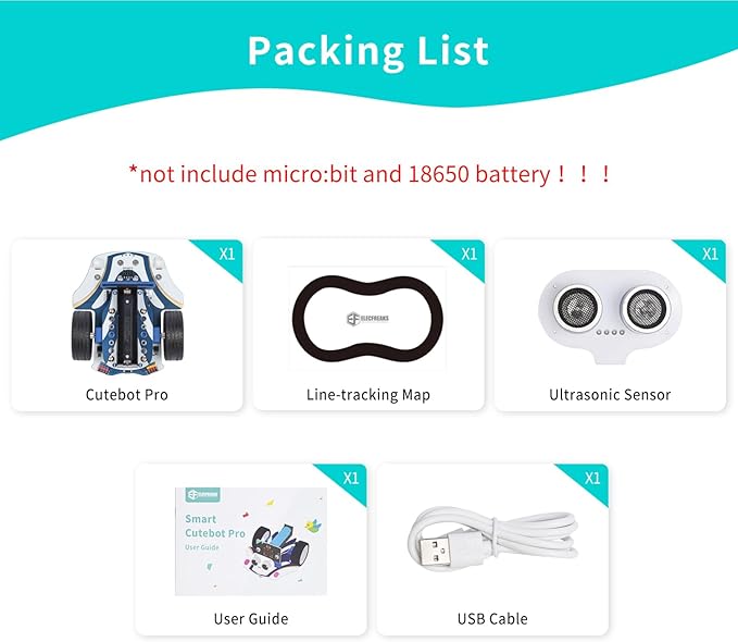ELECFREAKS microbit Starter Kit Cutebot Pro DIY Programmable Robot Car Kit with 4 Line-Tracking Sensors and Encoded Motor, microbit Project Makecode Coding Set (not Include Micro:bit and Battery)