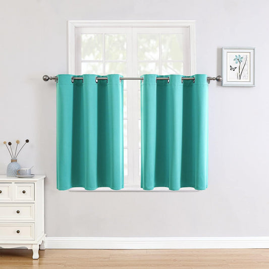 ChrisDowa Small Window Curtains for Kitchen and Bedroom - Grommet Short Thermal Insulated Room Darkening Curtains (2 Panels, Teal, 34 x 36 Inch)