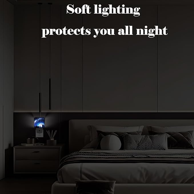 Sea Stars and Moon Night Light,Plug Into Wall for Boys Girls Bedroom Decorative Square Night Light Lamp 0.5w Sleep Friendly