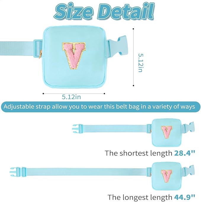 Mini Belt Bag Fanny Pack with Initials Letter Patch Small Crossbody Bags Cute Stuff Birthday Gifts for Teenager Girls Trendy Stuff for Teens - V,Blue