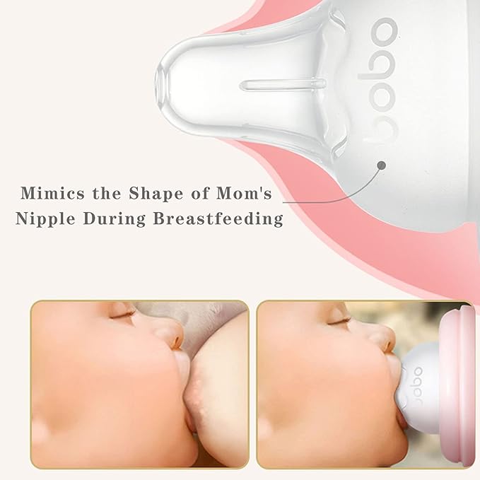 YOHKOH Natural Glass Baby Bottle with Natural Response Nipple, Newborn Anti-Colic Baby Bottles, Wide Neck Mushroom Cap Baby Bottle, Clear (8.8oz (Pack of 2), Red-A)