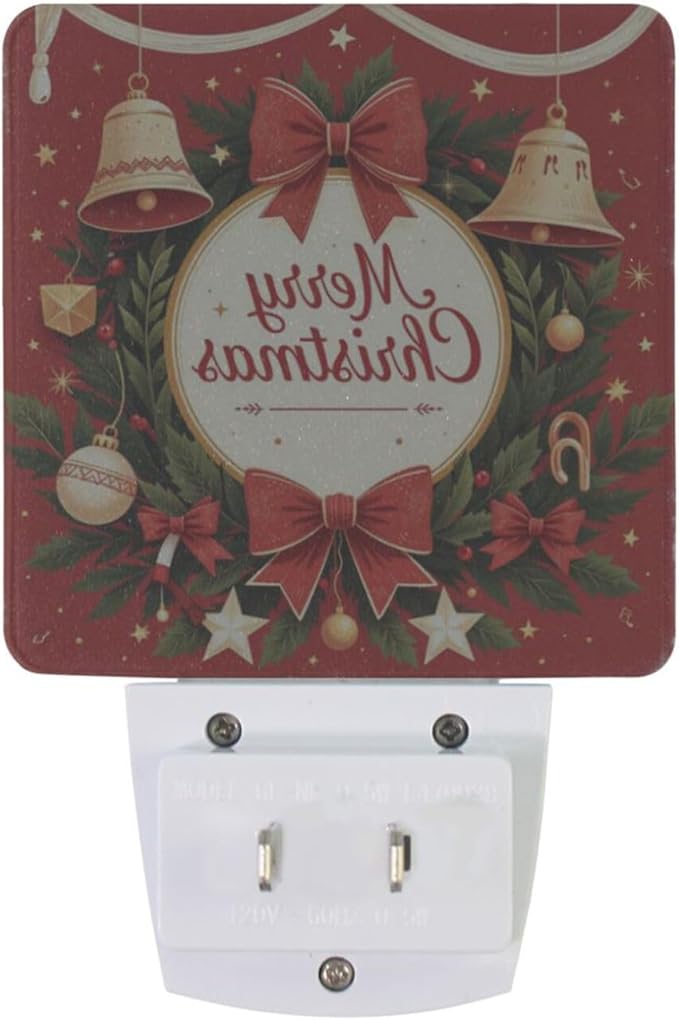 Aslsiy Night Light for Kids Merry Christmas Garland Bell (3) Plug in Wall Lamp LED Dusk to Dawn Sensor Energy Saving Nightlight for Boys Girls Men Women