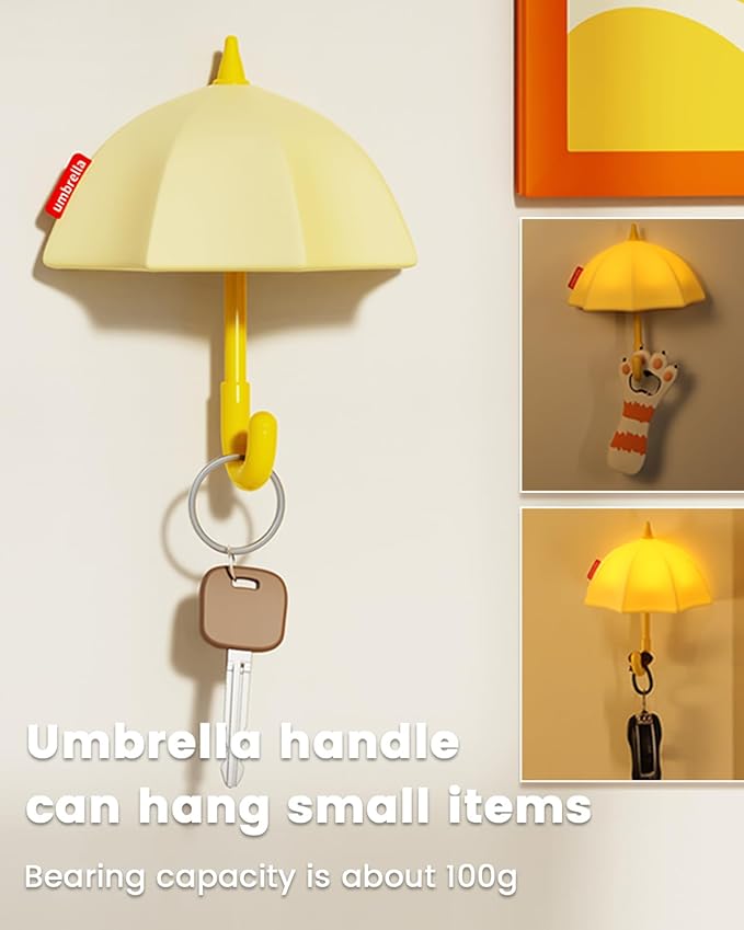 Kids Night Light Umbrella, Silicone Tap Control Magnetic Bedside Lamp with Time Auto-Off, Cute Portable LED Nursery Light for Baby, Toddler, Bedroom and Keychain Holder