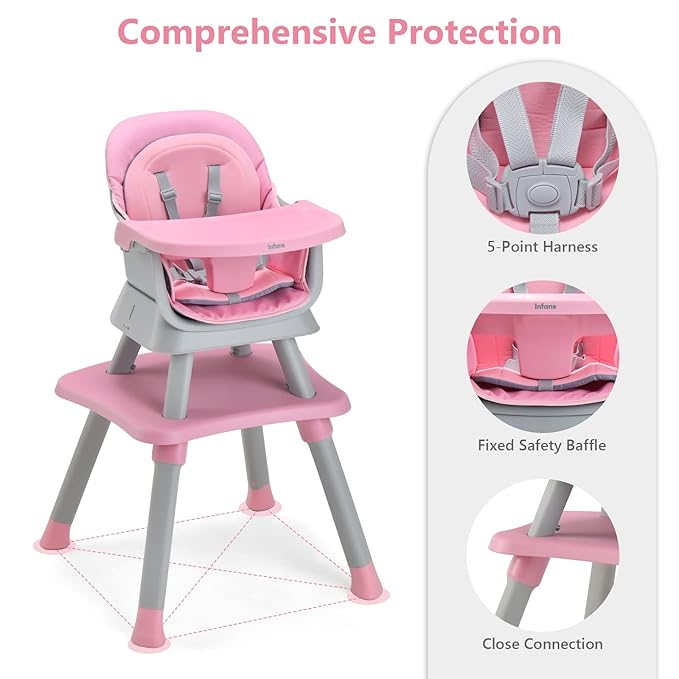 INFANS 8 in 1 Baby High Chair, Convertible Highchair for Babies and Toddlers, Infant Dining Booster Seat, Building Block Table, Kids Stool Table Chair Set with Removable Tray
