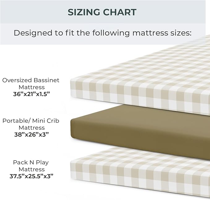 Pobibaby – 2 Pack Pack N Play Sheets and Mini Crib Sheets, Premium Fitted Pack N Play Sheets for Standard Playards and Mini Cribs – Ultra-Soft Jersey Knit, Safe and Snug for Baby (Gingham Khaki)